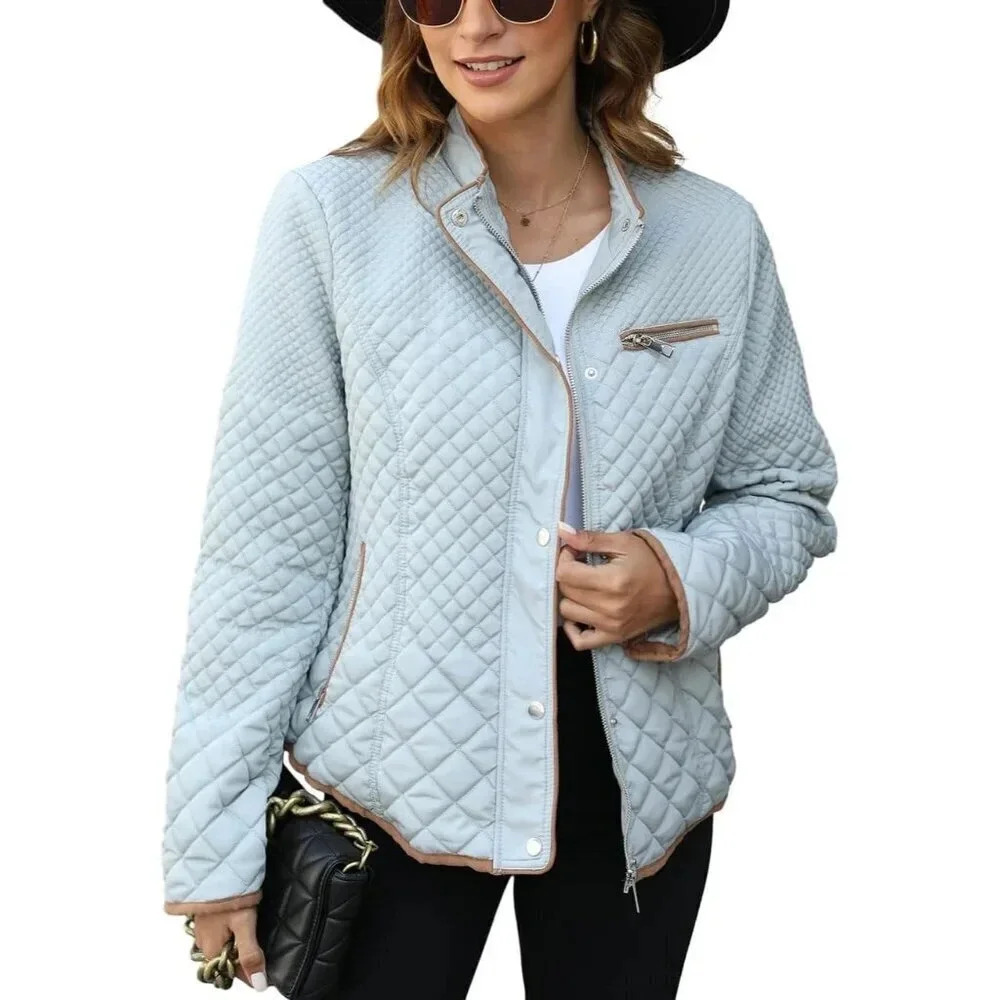 Women's Stand Collar Lightweight Gilet Quilted Puffer Padded Zip Coat -Blue